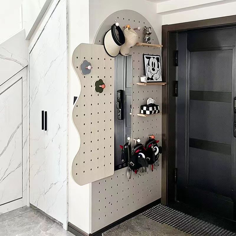 Porch hole board with mirror, full-length mirror, custom wall panel, hanging clothes, solid wood storage rack, hidden shielding