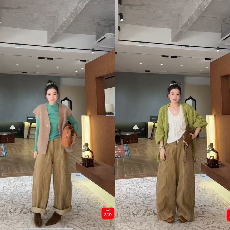 9.18 # Y 2026 Autumn New Stylish High-Waisted Retro Versatile Corduroy Scythe Pants with Belt Casual Pants