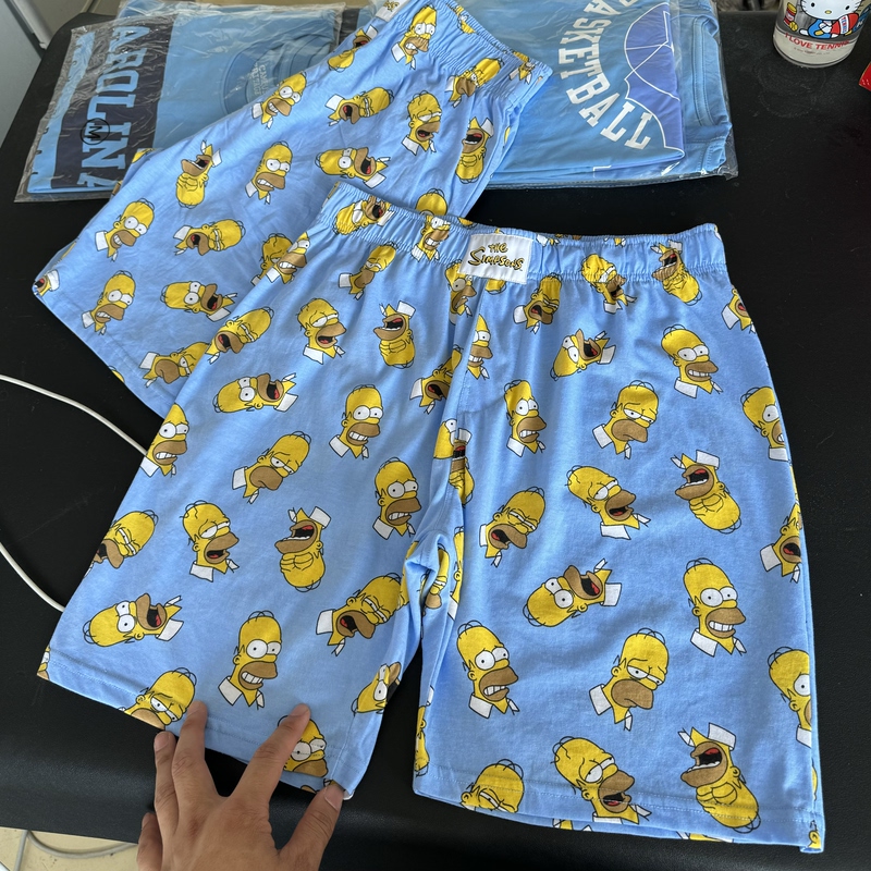 Homer Simpson Anime Home Pajama Shorts for Air-Conditioned Rooms, Casual Style, All-Over Cartoon Print, Breathable 688