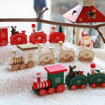 Christmas wooden train Christmas decoration Christmas green white red ornaments children Christmas Eve gifts