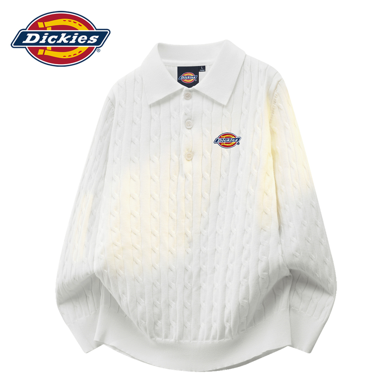 Dickies Official Cable Knit Polo Collar Sweater for Men and Women, Autumn Simple Versatile Loose Casual Layered Sweater Dickies Official Cable Knit Polo Collar Sweater for Men and Women, Autumn Simple Versatile Loose Casual Layered Sweater