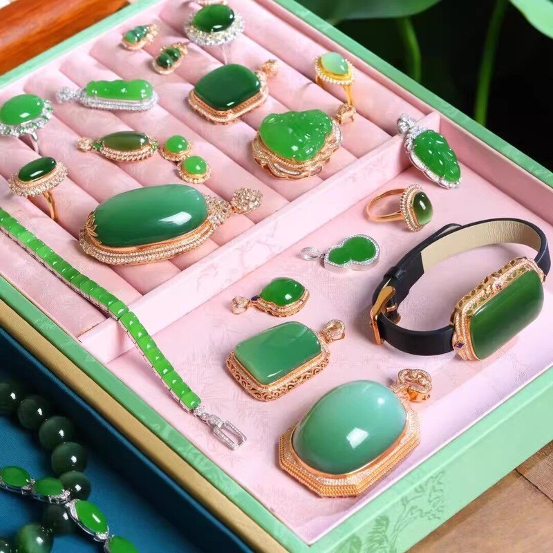 【Weiwei Jewelry】High-End Jade Apple Green Pendant Bracelet Necklace Bangle 18K Gold Pink Green White Jade Live Sale