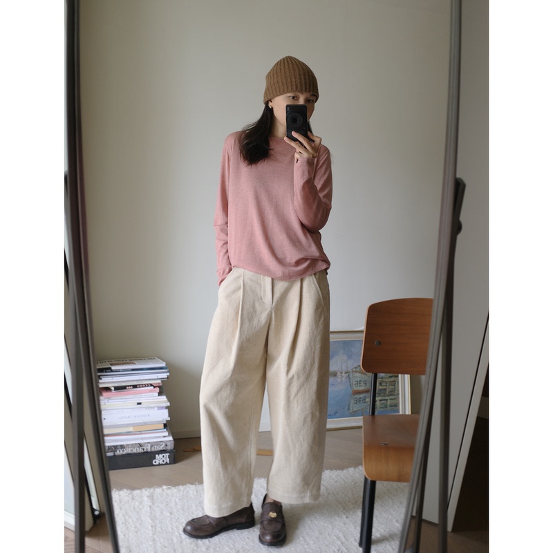 Weaving | Rustic Natural Color Sun-Dried Cotton and Linen Corduroy Full-Length Casual Pants / Carrot Pants Weaving | Rustic Natural Color Sun-Dried Cotton and Linen Corduroy Full-Length Casual Pants / Carrot Pants
