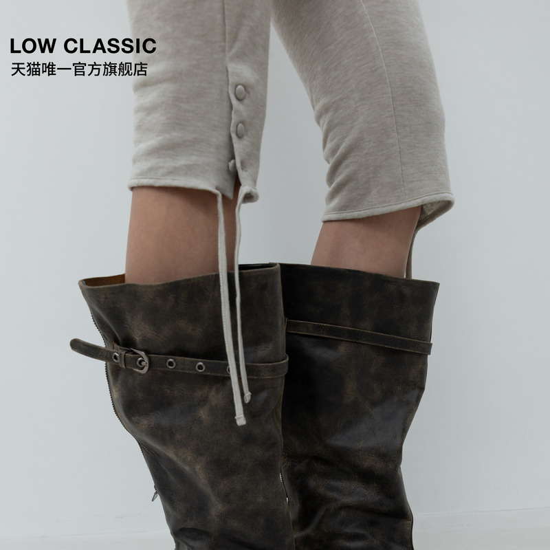 [Official Authentic Product] Low Classic Pointed Toe Low Heel Boots with Lace-Up and Back Zipper Design, Korean Style for Women