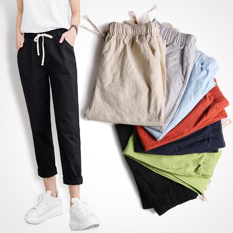 Cotton and linen nine-point pants spring and summer thin straight loose casual pants women's washed sweatpants Korean version of Harun cigarette pipe pants