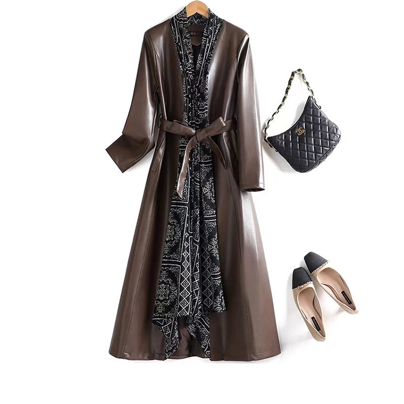 Genuine Leather Coat for Women, Mid-Length, Over-The-Knee, Sheepskin, 2026 Spring and Autumn New Style, Korean Version, Slimming, Elegant Trench Coat