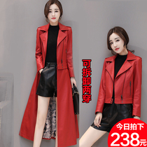 Henning genuine leather fur coat woman mid length 2022 spring autumn new Korean version with slim leather windcoat over knee leather jacket