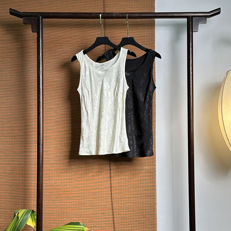 【261123】Little Daisy New Chinese Style 40mm Black and White Daisy Woven Jacquard Vest Top 【261123】Little Daisy New Chinese Style 40mm Black and White Daisy Woven Jacquard Vest Top