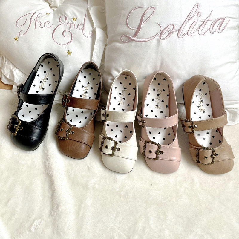 [in Stock] Sheepskin Soft Sole Sheep Puff Frame Buckle Vintage Mary Jane Shoes Comfortable Flats