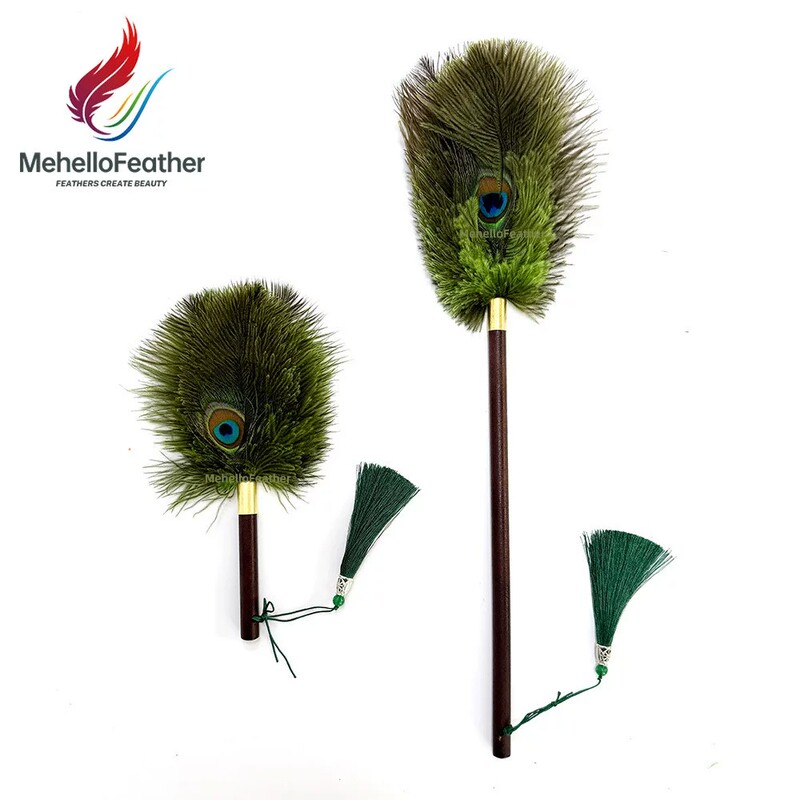 [Instant Discount of 50 Upon Ordering] Peacock Ostrich Feather Anti-Static Non-Shedding Dust Duster with Walnut-Colored Handle for Home Use Bw