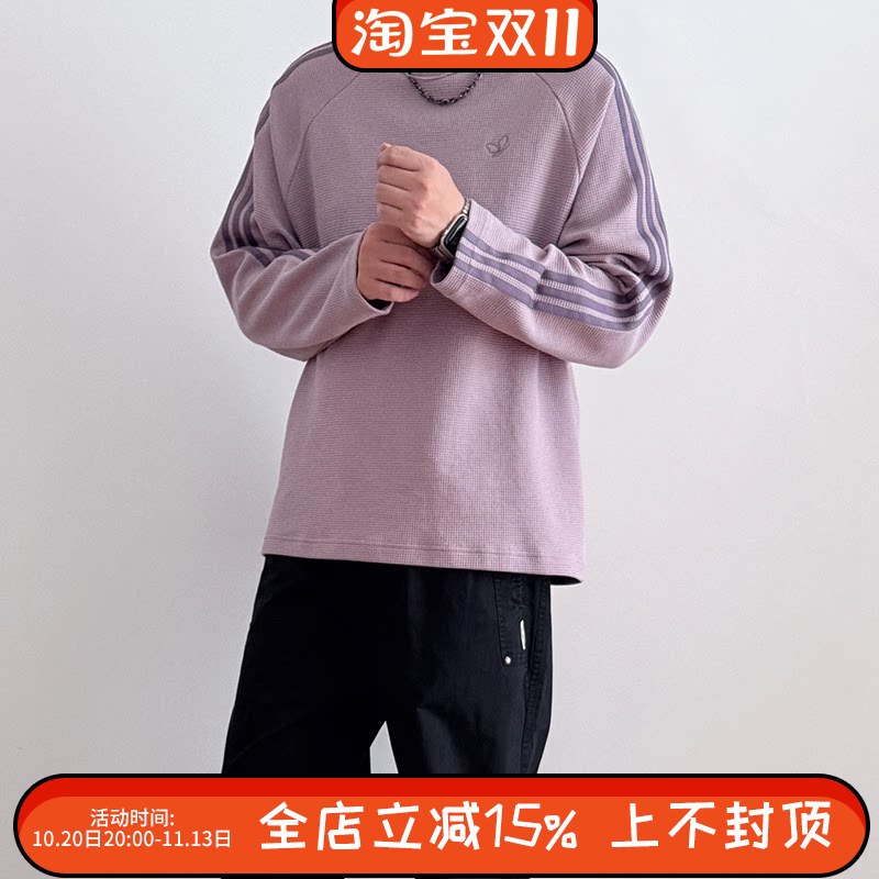 Adidas Trefoil Men's and Women's Waffle Sports Casual Loose Long Sleeve Round Neck T-Shirt Kh1176