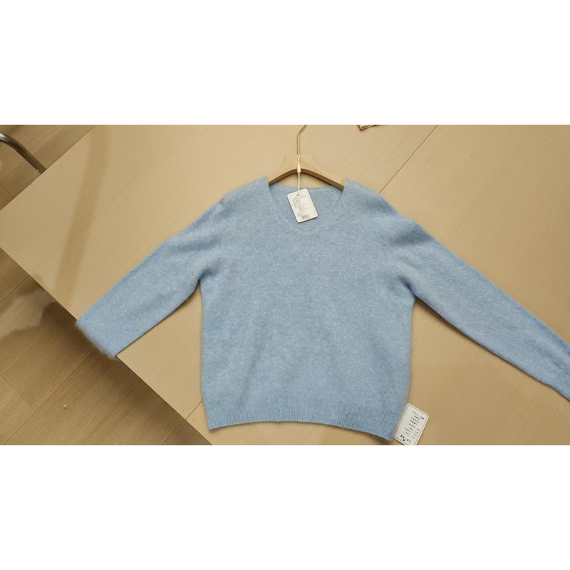 [Exclusive for Sisi Fans] 2026 Autumn Women's Versatile Brushed Design Solid Color Long Sleeve V-Neck Wool Sweater