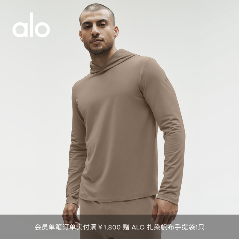 Alo|Men's Conquer Reform Sports Training Stretchy Hooded Long Sleeve T-Shirt Alo|Men's Conquer Reform Sports Training Stretchy Hooded Long Sleeve T-Shirt