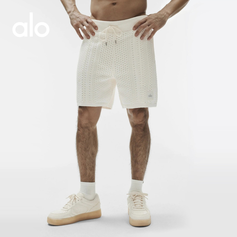 Alo｜Men's Coastline Loose Casual Hollow Knit Drawstring Shorts 7 Inches