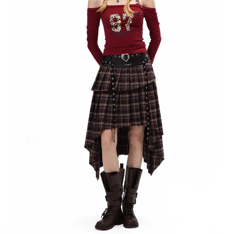 Doopa Y2K Millennium Punk Style Patterned Skirt Autumn New High-Waisted Irregular A-Line Skirt Mid-Length Skirt Doopa Y2K Millennium Punk Style Patterned Skirt Autumn New High-Waisted Irregular A-Line Skirt Mid-Length Skirt