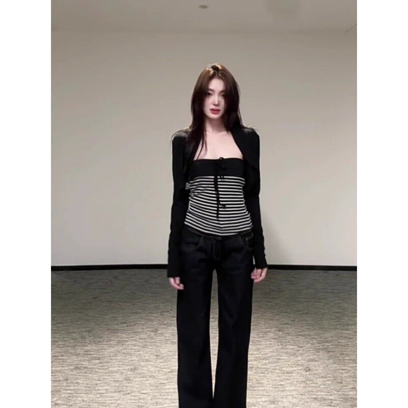 Ormior Korean-Style Atmospheric Outfit, a Complete Set of Women's Spring and Summer Knit Cardigan and Tube Top Two-Piece Set
