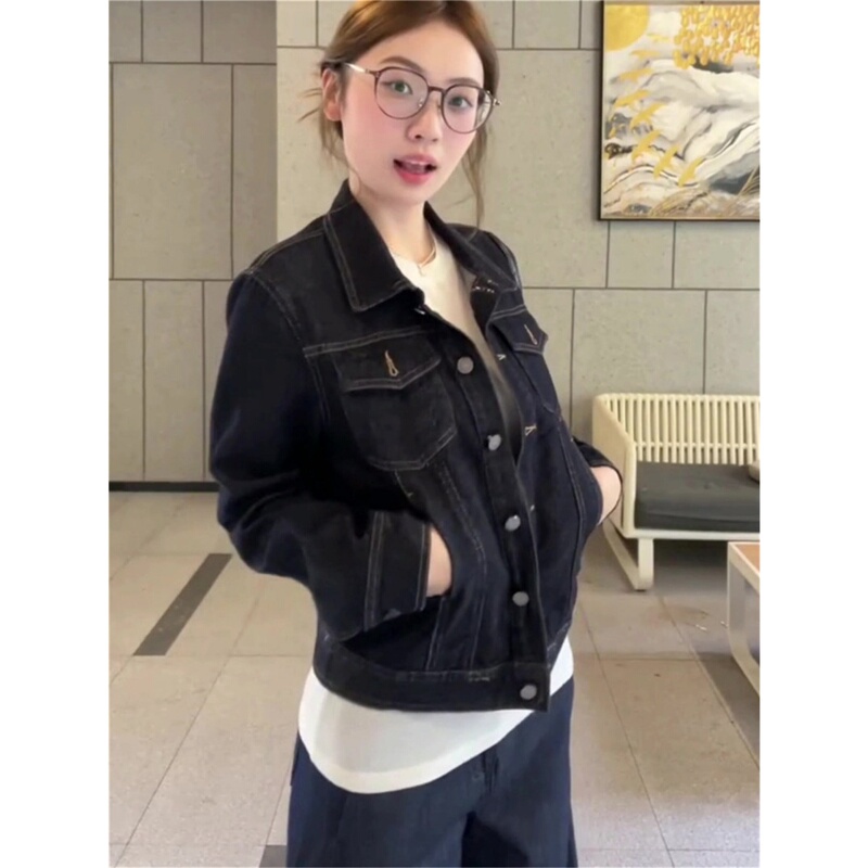Ormior Korean-Style Unique and Super Stylish Short Denim Jacket for Women in Natural Denim Color, Spring and Summer Model, Regular Shoulder Jacket Cardigan