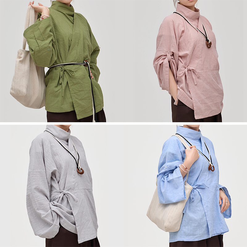 Chiyun Mirror's Original Hanfu-Style Curved Collar Shirt, Four-Season Version, Unisex, Pure Cotton Thin Inner Layer, Curved Collar Shirt