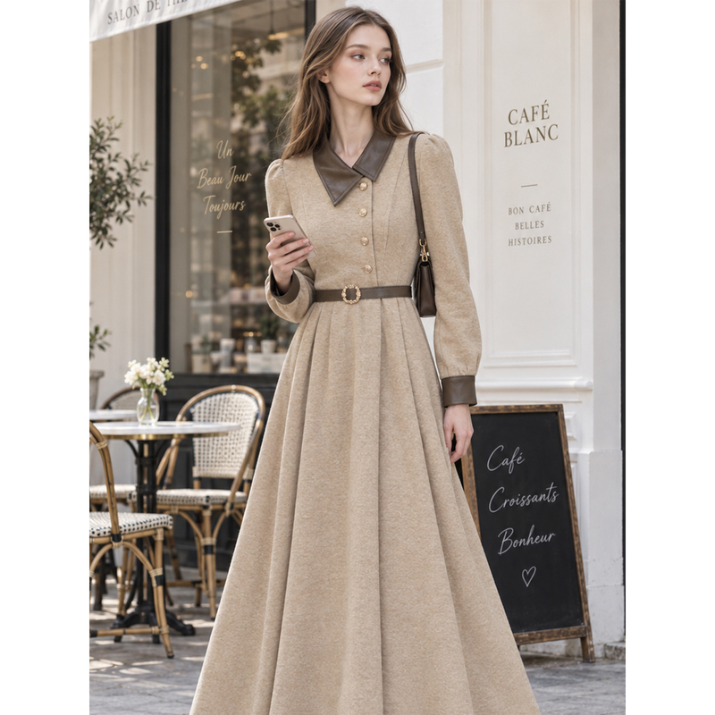 Veesmile Autumn French Style High-End Elegant Dress in Oatmeal Color for Commuting and Dating, Looks Great and Adds to Your Elegance Veesmile Autumn French Style High-End Elegant Dress in Oatmeal Color for Commuting and Dating, Looks Great and Adds to Your Elegance