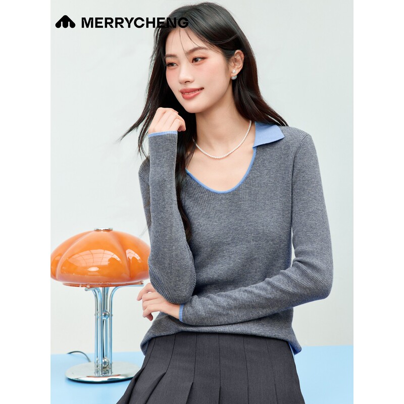 [Catman Group Meilicheng] 100% Wool Long-Sleeved Knitwear for Women, Autumn Ladylike Style V-Neck Small Knitwear