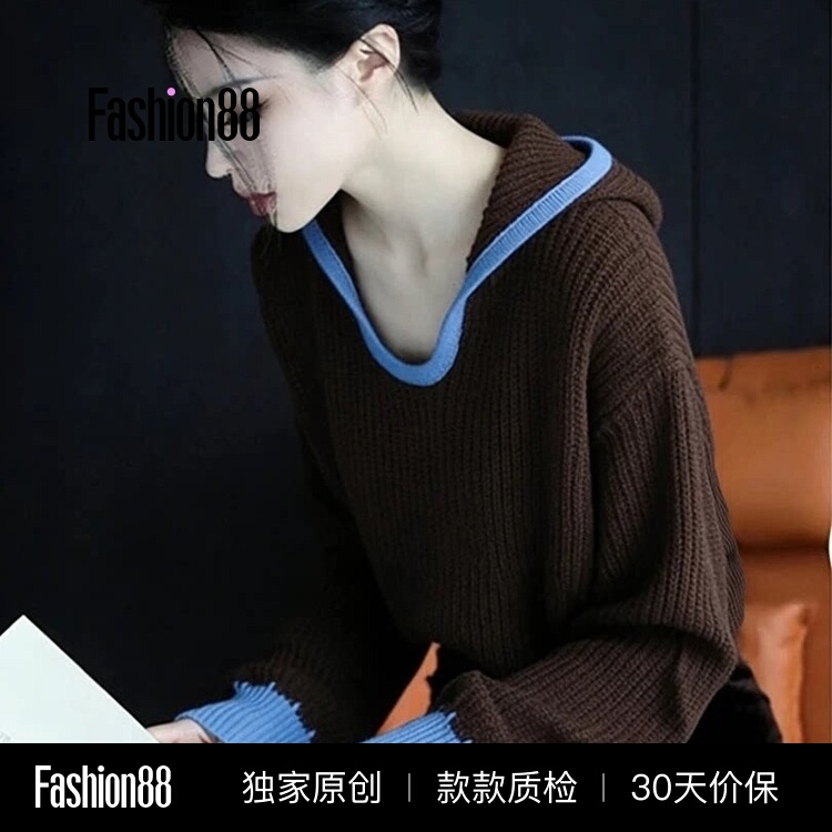 French-Style Soft and Cozy Sweater with a Lazy, High-End Feel, Beautiful Melange Coffee-Colored Collared Knitwear for Women, Autumn and Winter French-Style Soft and Cozy Sweater with a Lazy, High-End Feel, Beautiful Melange Coffee-Colored Collared Knitwear for Women, Autumn and Winter