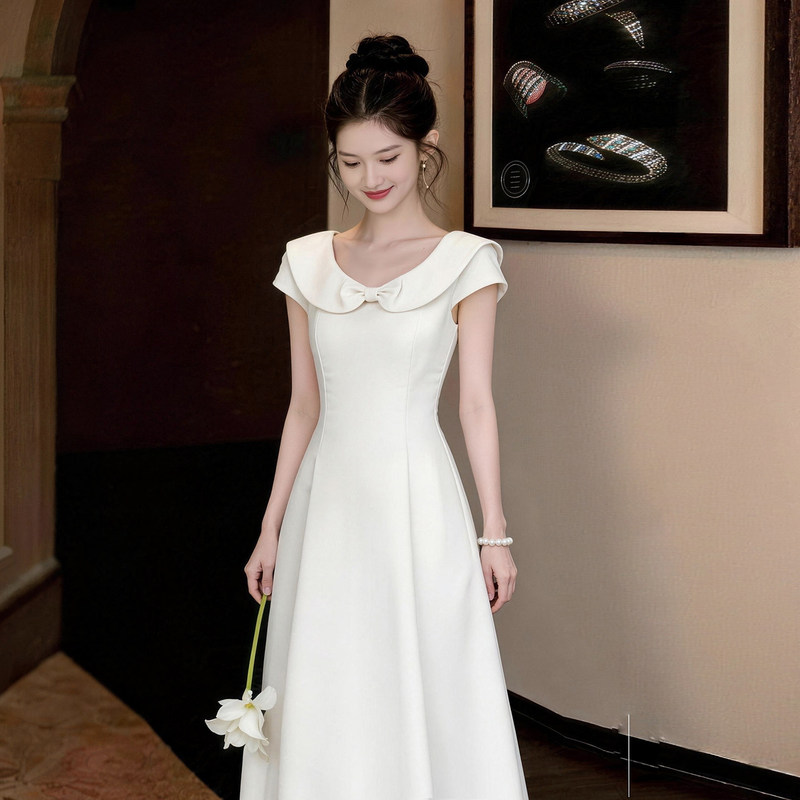 French-Style White Engagement Dress, Stunning Dress for Marriage Registration, Small White Dress with a High-End Feel, Light Bridal Gown for Everyday Wear