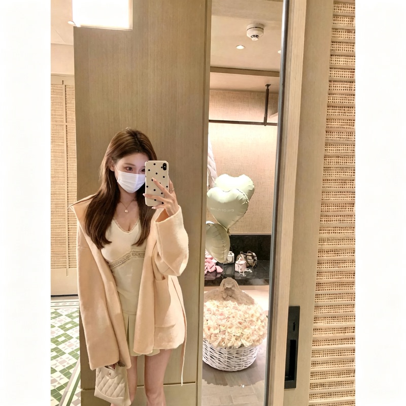 [in Stock] Lin Xi's Comfortable Milk-Colored Coat, Autumn and Winter Soft and Cozy Hooded Waist-Cinching Sweater Knit Cardigan