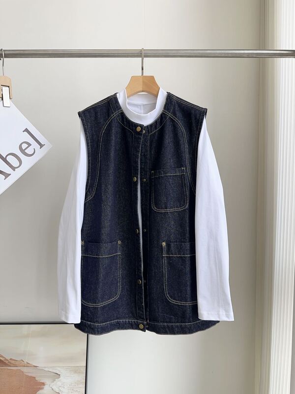 925815 #   Xiaohe + Oversized Split Design Denim Vest