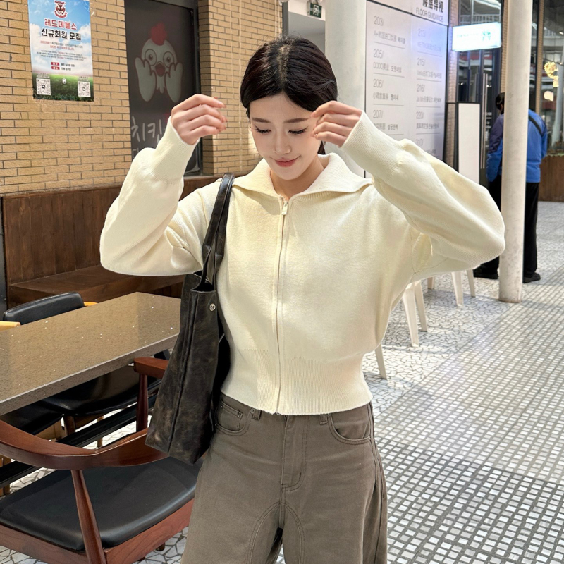 Aio Autumn and Winter Lapel Knitted Sweater Jacket for Women, Casual Sports Yoga Loose Slimming Cardigan Short Top