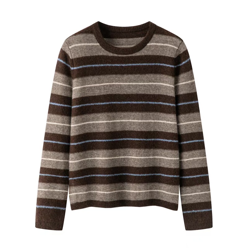 Xiaomijia & Clearance Vintage Striped Crew Neck Knit Sweater for Women, Loose Fit, Slimming, Versatile Sweater Top