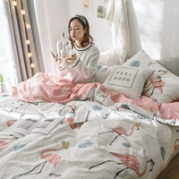 Ông Swe khăn bông nhỏ bông tươi denim doanh nghiệp giường nhỏ gọn bốn bộ giường 1,5 1,8 - Bộ đồ giường bốn mảnh chăn ra gối