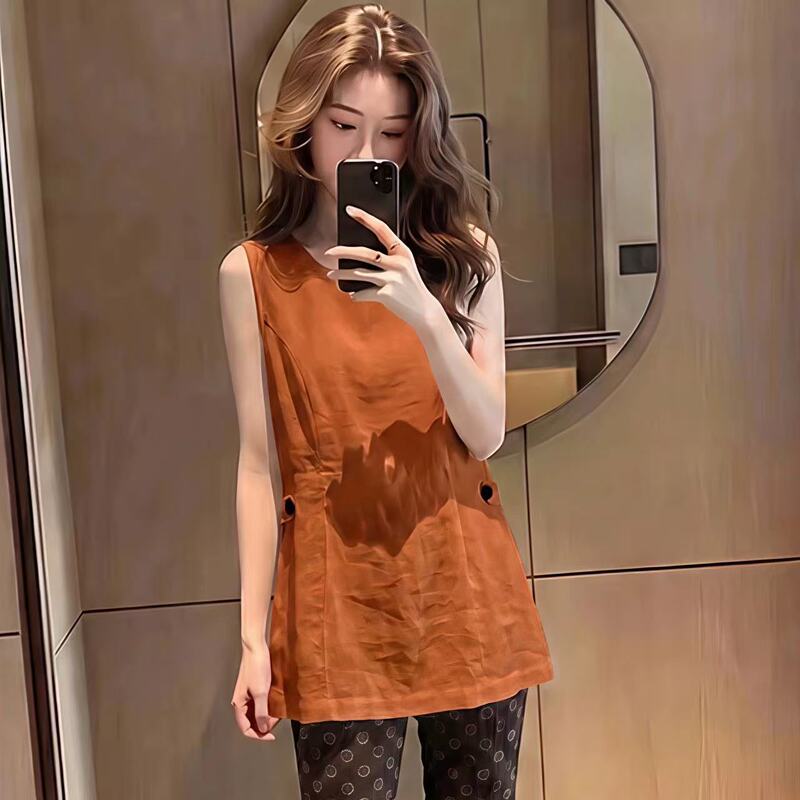 08-19【m Bust Size 98 Length 64】Round Neck Patchwork Sleeveless Top for Women A1891 08-19【m Bust Size 98 Length 64】Round Neck Patchwork Sleeveless Top for Women A1891