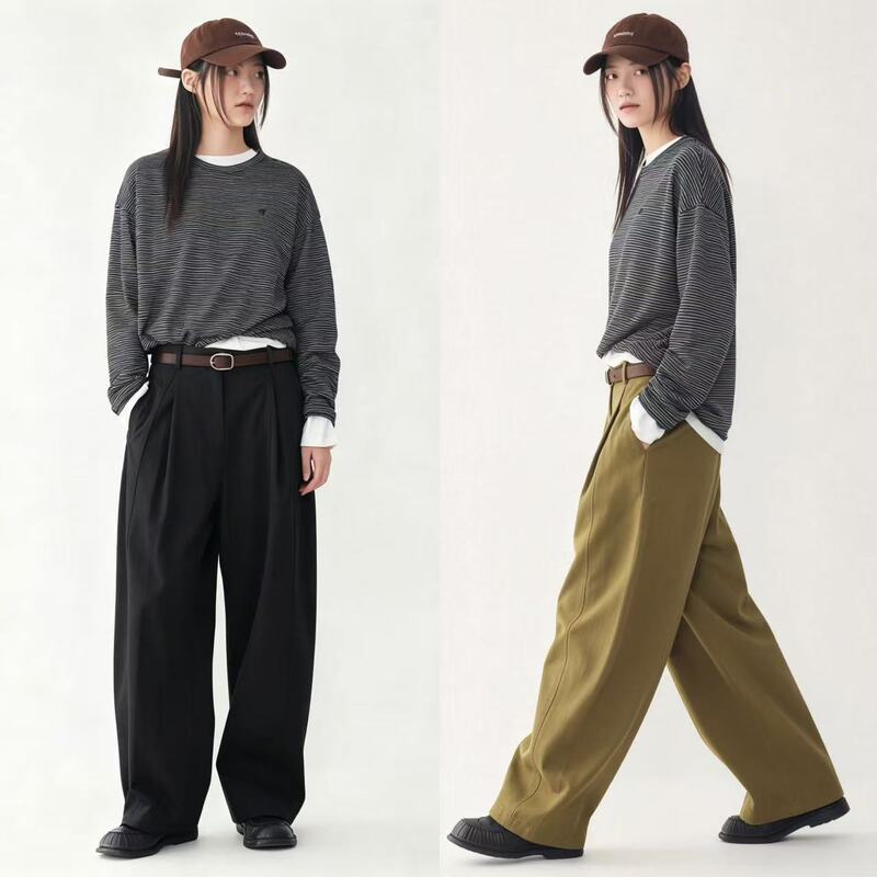 26 Autumn/Winter Korean t Brand Three-Dimensional Wide Pleat Style Adjustable Waist Casual Pants 91063-31103