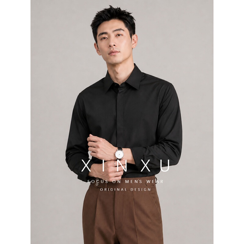 "New Collection" Old Money Style High-End Anti-Wrinkle Business Long-Sleeve Shirt, No-Iron Smooth Black Shirt for Men, Autumn Season "New Collection" Old Money Style High-End Anti-Wrinkle Business Long-Sleeve Shirt, No-Iron Smooth Black Shirt for Men, Autumn Season