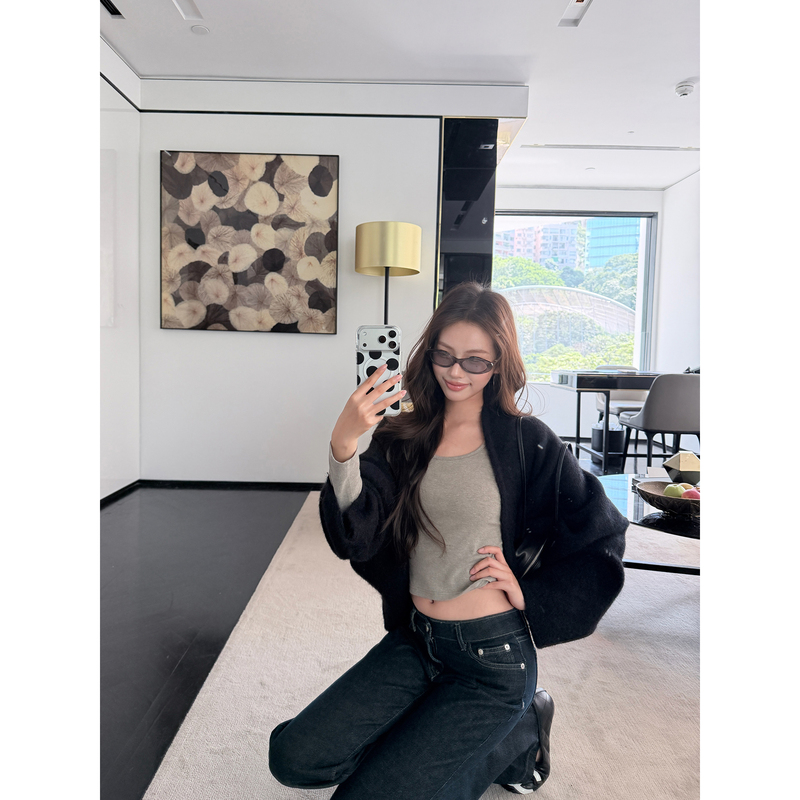 Chengyuxuan Textured Knitted Cardigan Autumn and Winter New Solid Color Loose Long Sleeve Casual Commuter Jacket for Women