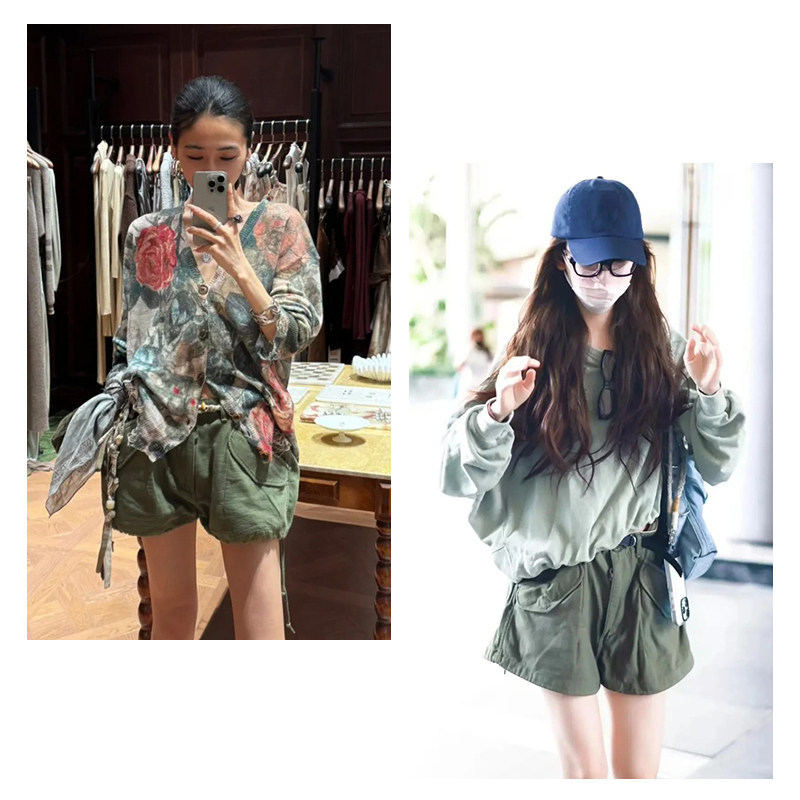 Its Label Is Sold Out. the Same Style as Li Yuchun and Zhang Ruonan @13, New Summer Style Distressed Olive Green Shorts