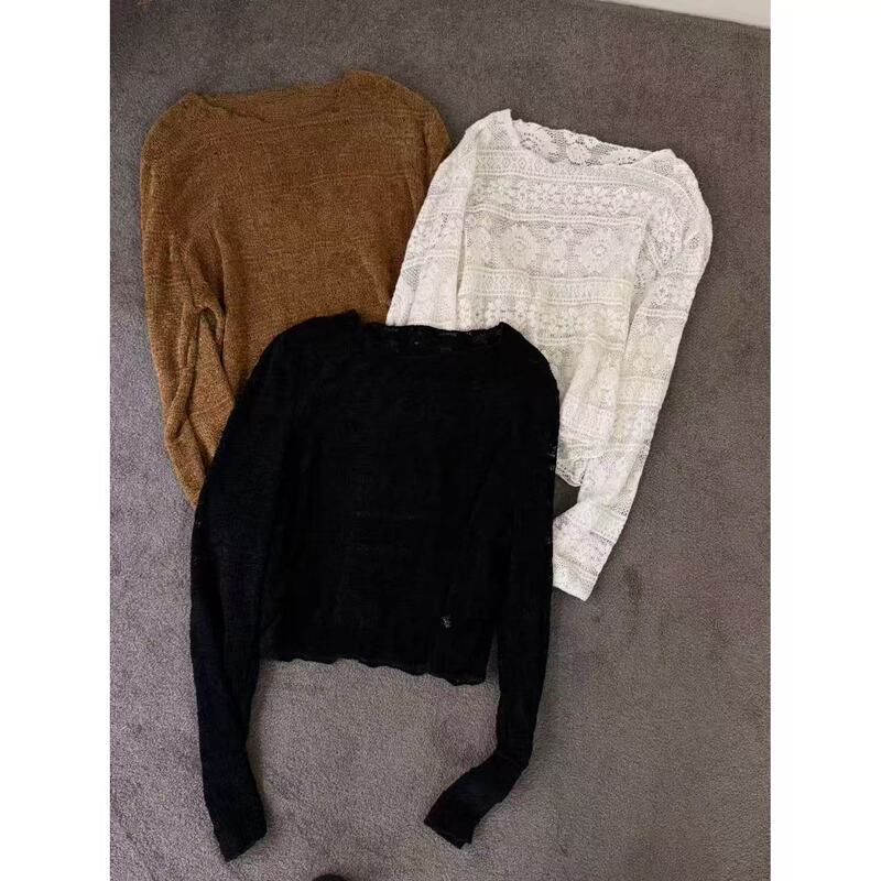 9.4 Korean-Style Hollow-Out Lace Thin Knit Loose Top. Length 51cm, Bust 124cm 9.4 Korean-Style Hollow-Out Lace Thin Knit Loose Top. Length 51cm, Bust 124cm