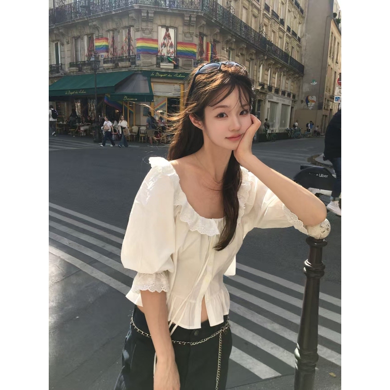 Vegetable "Sweetness of Autumn" Relaxed, Feminine Lace Shirt M26082011 Vegetable "Sweetness of Autumn" Relaxed, Feminine Lace Shirt M26082011