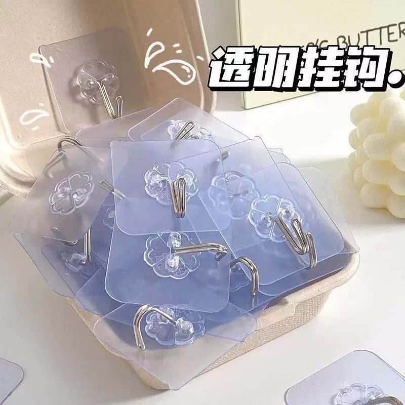 Strong Adhesive Hooks, Heavy-Duty, No-Drill, Transparent, Traceless, for Doors, Kitchen Walls, Bathroom, with Adhesive Backing Strong Adhesive Hooks, Heavy-Duty, No-Drill, Transparent, Traceless, for Doors, Kitchen Walls, Bathroom, with Adhesive Backing