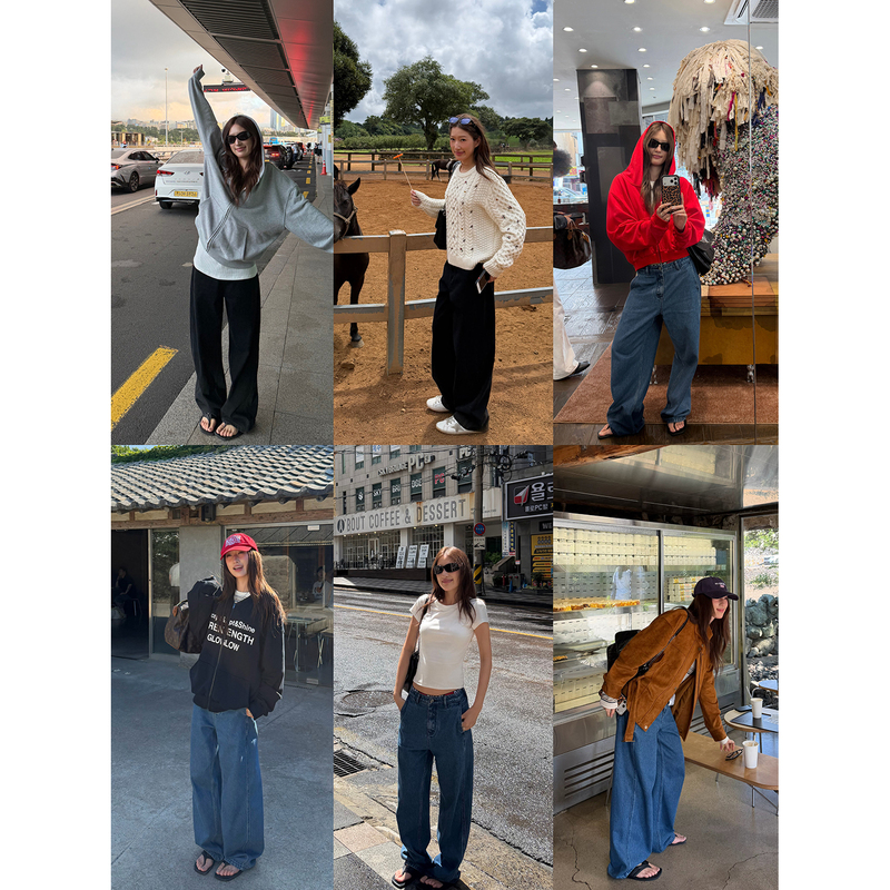 Caixinlan' Vintage Denim' Versatile Magic Pants! Blue-Toned American Retro Loose Washed Wide-Leg Jeans Caixinlan' Vintage Denim' Versatile Magic Pants! Blue-Toned American Retro Loose Washed Wide-Leg Jeans