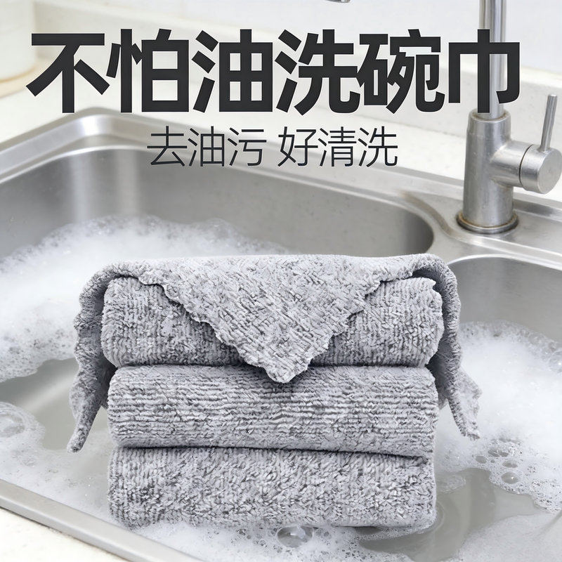 Kitchen Dish Towel, Multi-Functional Absorbent Thickened Oil-Stain Removal Cloth, Oil-Resistant, Special for Kitchen Cleaning