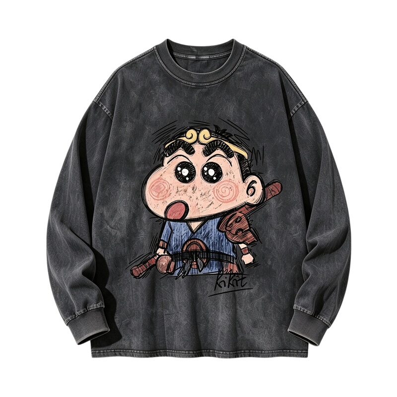 Grtq Trendy Brand Series (Supreme Treasure Xiaoxin) Men's and Women's Washed Long-Sleeve Heavyweight Pure Cotton T-Shirt High Street Printed Long-Sleeve