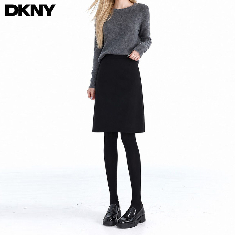DKNY Black Woolen Skirt 2026 New Style High-Waisted Hip-Hugging Short Skirt for Women Autumn and Winter