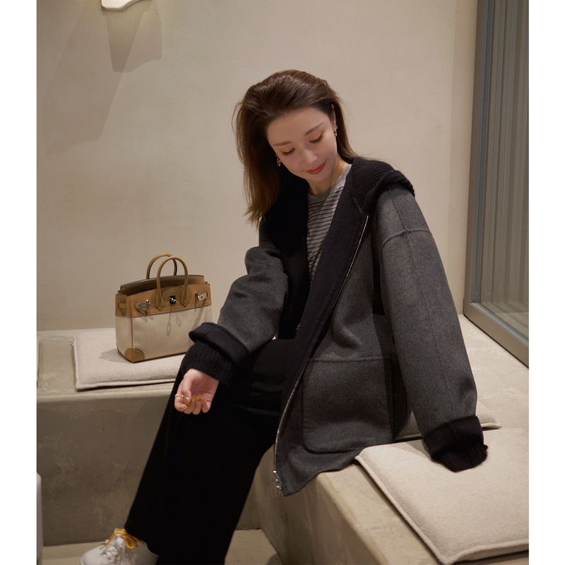 Blue Big Brother | Life Coat | All-Cashmere Lp Home Reversible Double-Sided Fleece Hooded Coat 5448