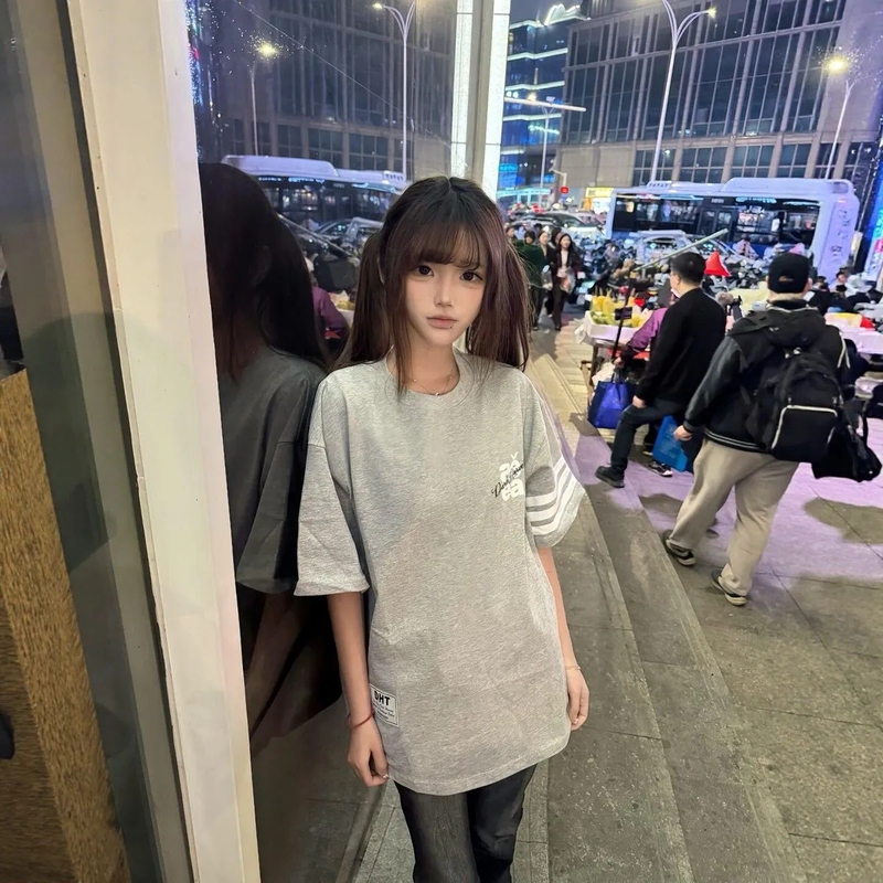Vintage American High Street Style Striped Letter Embroidered Short-Sleeve T-Shirt for Women, Summer Niche Couple Half-Sleeve Top