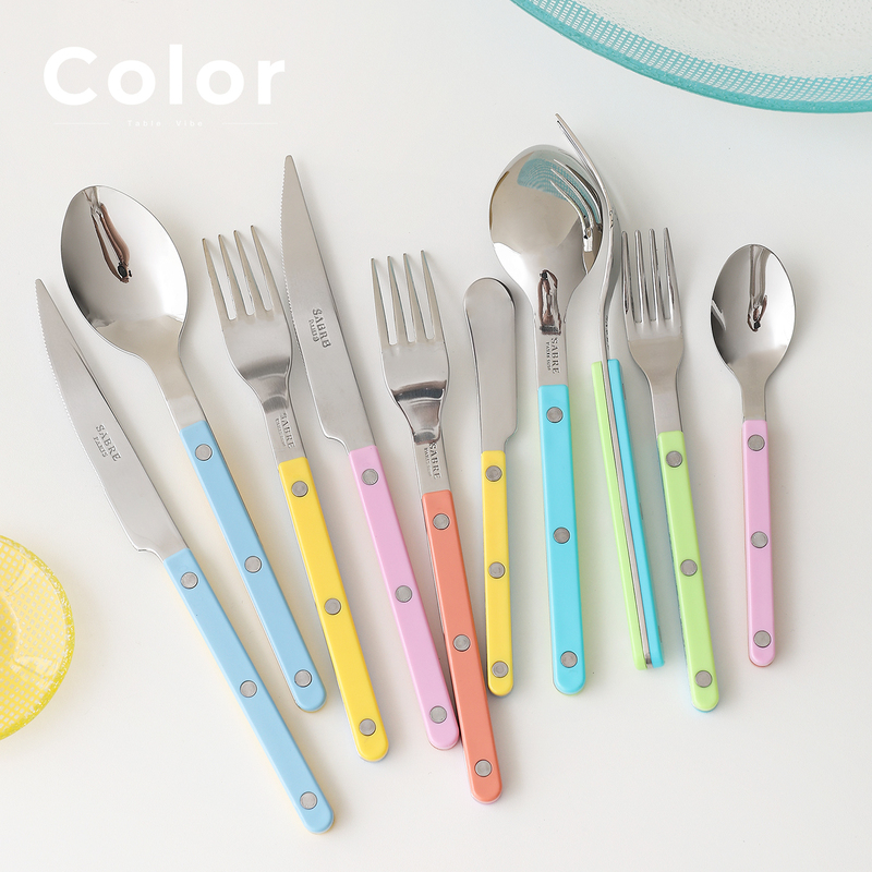 French Saber Paris Bistro Stainless Steel Color-Blocked Knife, Fork, and Spoon Set Dopamine-Colored Western Tableware French Saber Paris Bistro Stainless Steel Color-Blocked Knife, Fork, and Spoon Set Dopamine-Colored Western Tableware