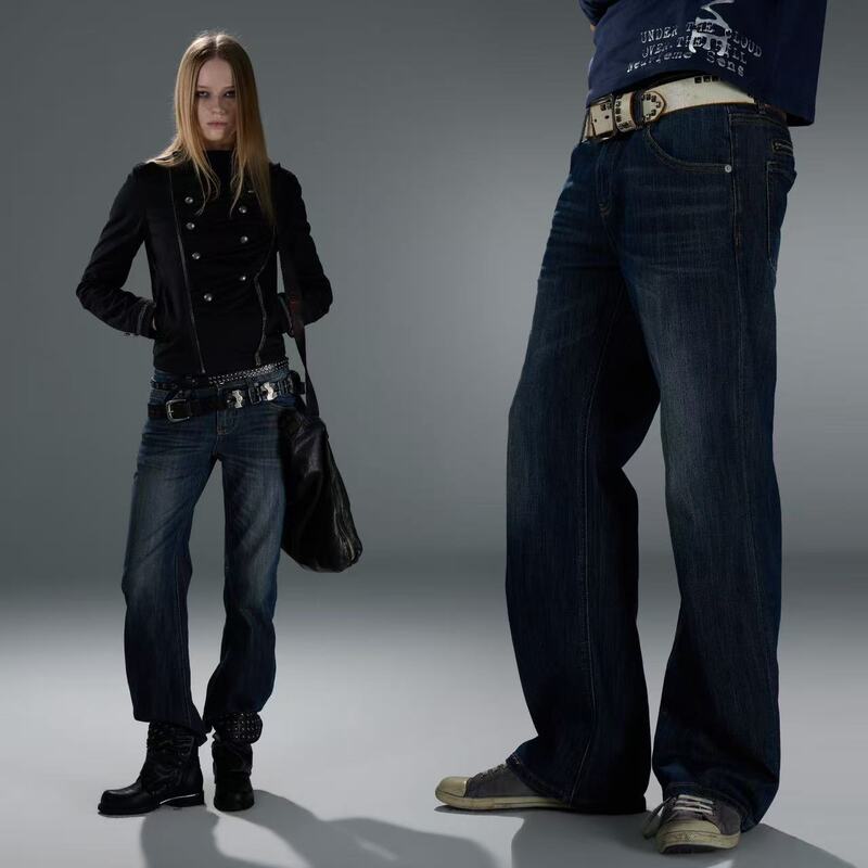 Neuviemesens_Ns 00S Retro Color Washed Bamboo Texture Low-Waist Straight Classic Straight-Leg Jeans
