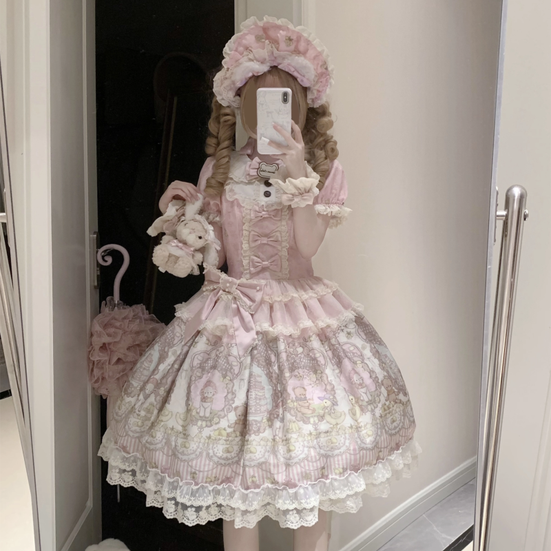 [Deposit for Original Lolita Dress] Mianfu Sheep Song Op Jsk Pink Sea Salt Color Green Dress