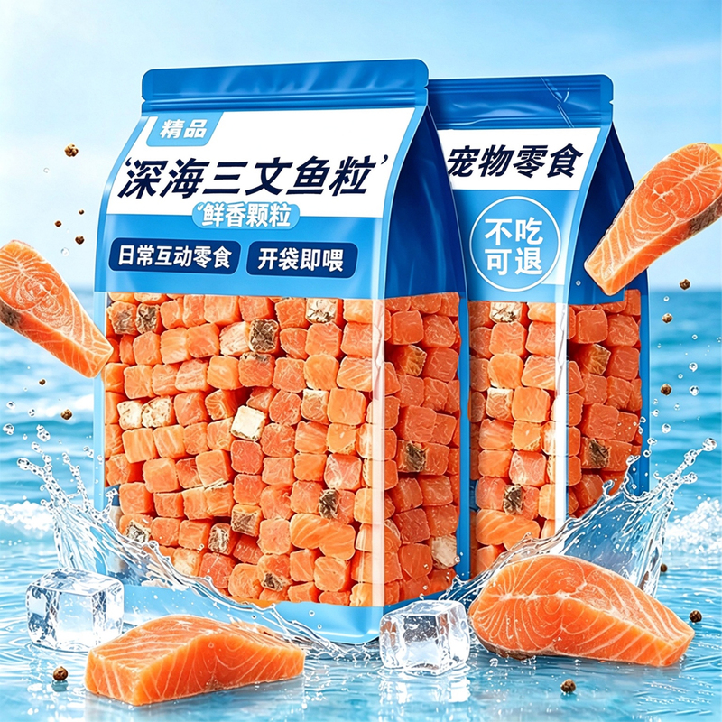 Dried Deep-Sea Salmon Chunks Pet Snacks for Small Dogs and Cats, Weight Gain, Contains Fish Oil, Beautifies and Nourishes Fur, Mixed with Food