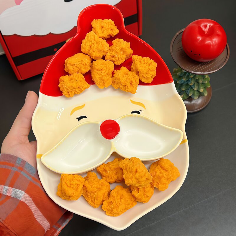 Santa Claus Dipping Dish Snack Plate Christmas High-Appearance Ceramic Cute Chicken Nugget Dipping Sauce Dish Condiment Dish